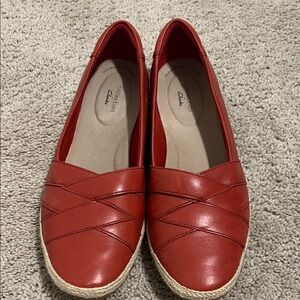 Clarks Red Women's Flats with Woven Detail